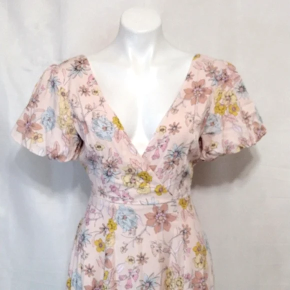 Lulus NWT Floral Print Puff Sleeves Crisscross Open Back Maxi Dress XS - Picture 6 of 15